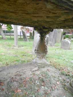 Oblique view of detail on back right leg of Grey Tomb at St Margaret, Tanfield May 2016